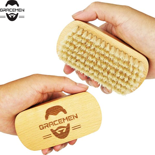 MOQ 50 PCS OEM LOGO personnalisé brosse à barbe carrée en bois brosses à poils de sanglier blanc hommes nettoyage du visage toilettage ventes sur Amazon