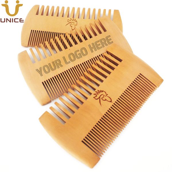 MOQ 50 PCS Amazon Top Vente Peigne pour Tête Cheveux Barbe Moustache Fines Dents Grossières Double Face Peignes En Bois LOGO Personnalisé Double Face Hommes