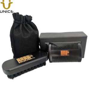 MOQ 50 pièces costume de soin de barbe noire avec brosse à cheveux sac et boîte de peigne à dents fines et grossières personnaliser le logo pour les messieurs barbus au quotidien