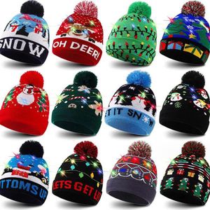 Moq 50pcs LED tricoté chapeau de noël bonnet décorations éclairer luminate chapeaux chauds pour enfants adultes nouvel an décor de noël