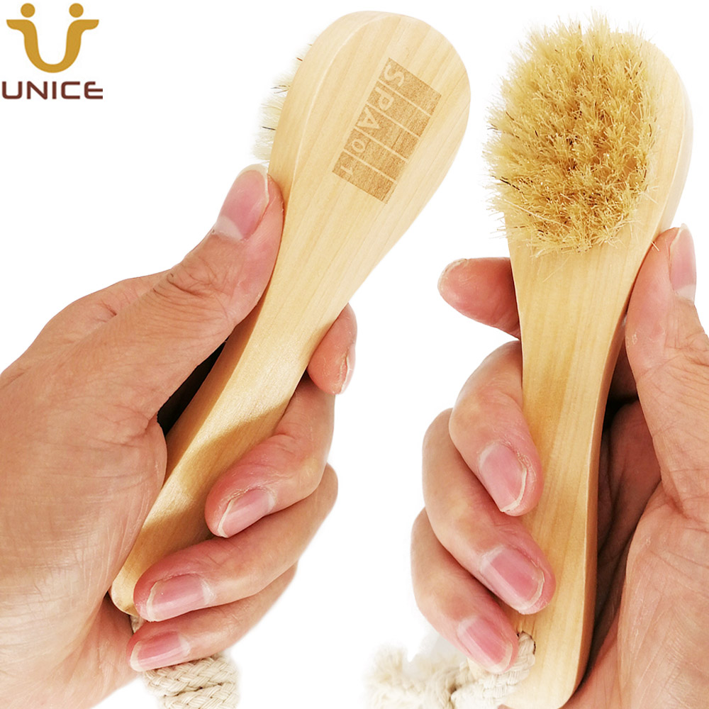 MOQ 50PCS OEM Boar Bristle Facial Brush Shaving Customized LOGO Wooden Handle Face Cleaning Brushes Skin Care Tool