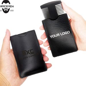 MOQ 50PCS Supply voor Amazon Custom Logo Dual-Sided Black Beard Combs met Premium PU Case Fijne grof Tandhout Haar Kam