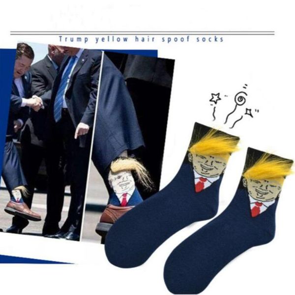 Moq 50pcs femmes hommes Trump Crew chaussettes cheveux jaunes drôle dessin animé chaussettes de sport Hip Hop chaussette