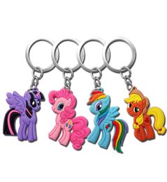 MOQ10PCS My Little Horse Metal Key Chains Cute Cartoon Soft Key Ring PVC Anime Figuur Keychain Car Key Holder Fashion Accessories5723898