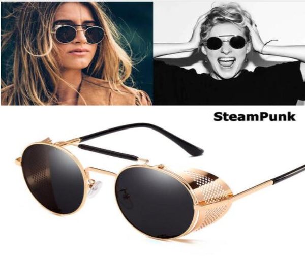 MOQ5PCS Vintage Retro Round Metal Sunglasses Sunpunk Style Side Mesh Brand Designer Lunes OCULOS DE Sol Shades UV Protection 1819994