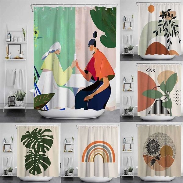 Morandi Simple Stroks Douche Curtain 100% Polyester Korean Style Bathroom ensemble étanche 220429