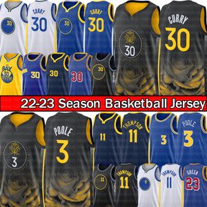 Stephen Curry 30 Klay Thompson 11 Warriores Basketball Jersey Poole Draymond Green 23 Men 2022-23 City Gold Black Blue Jerseys Shirt