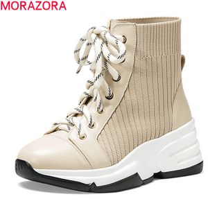 Morazora Aankomst Mode Dames Laarzen Comfortabele Casual Dames Schoenen Lederen Enkellaarzen Zwarte Abrikoos 210506