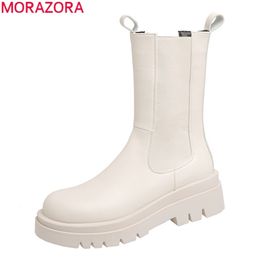 MORAZORA, botas de mujer de talla grande 33-42, tacones cuadrados, botas Chelsea, zapatos sencillos para mujer, Otoño Invierno, color sólido, tobillo 211105