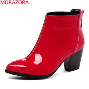 Morazora Big Size 33-46 Winter Enkellaarzen Fashion Punted Teen High Heels Dames Schoenen Effen Kleur Dames Laarzen 210506