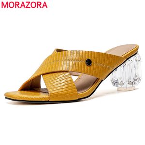 Morazora Big Size 34-43 Mode Schoenen Crystal Hoge Hakken Sandalen Dames Zomer Schoenen Damesmuil Jurk Party Weding Schoenen 210506