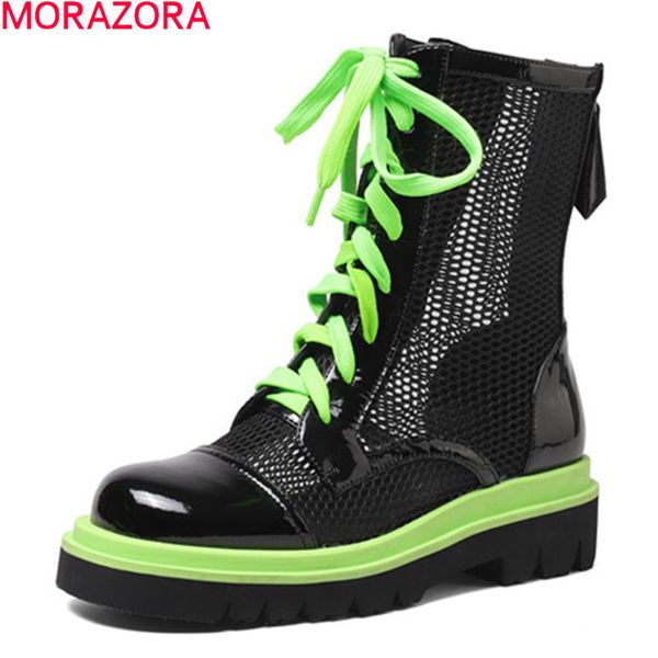 Botas de cuero genuino MORAZORA para mujer, zapatos informales con cordones a la moda para mujer, botines de verano transpirables para primavera y otoño 210506