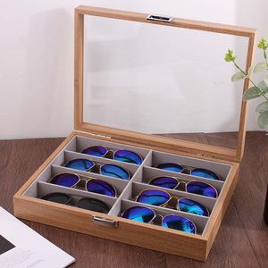 Mordoa-lenzenvloeistof Sunglass Opbergdoos Imitatie Hout Bril Display Case Storage Organizer Collector 8 Slot