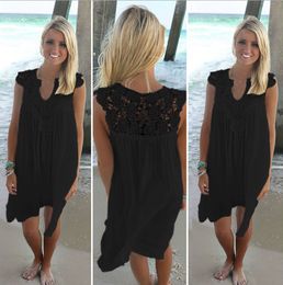 Plus de couleurs peuvent choisir Boho Style Femmes Robe En Dentelle D'été Lâche Casual Plage Mini Swing Robes En Mousseline De Soie Bikini Cover Up Vêtements Pour Femmes