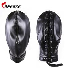 Morease Masque Sexy Bondage Fétiche Couverture Complète Sex Toy Pour Femme Mâle Couple En Cuir Capot BDSM Jouets Érotiques Sexo Jeux Pour Adultes Y181007028856418