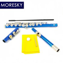 MORESKY flûte 16 trous fermés C clés Instrument Cupronickel nickelé flûte bleue avec clé E