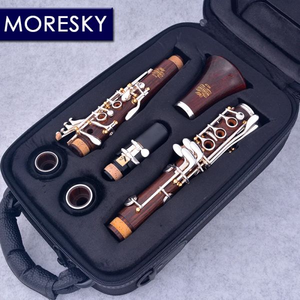 MORESKY Clarinete Cocobolo profesional C Tune 17 teclas Clarinete plateado en Do MC69