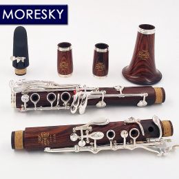MORESKY-clarinete profesional Dalbergia retusa/cocobollo bB18, llave chapada en plata, hermoso clarinete de madera maciza