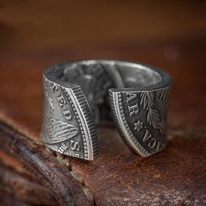 Morgan Coin transformé en anneau d'hommes Rétro personnalisée ouvrant à un couple dominant Paire de pièces de monnaie Ring Bijoux de mode