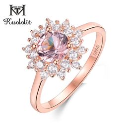 Morganite Gemstone Rings for Women 925 STERLING Silver Round Cut Created Stone Rose Gold Ring Wedding Gift Bijoux 2107062722