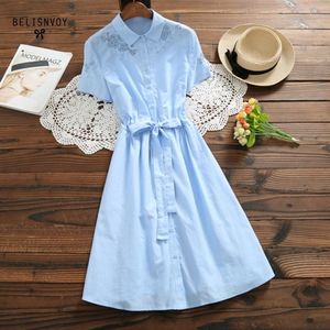 Mori Girl Sweet Dress Summer Dames Korte Mouw Katoen Linnen Jurken Floral Borduurwerk Vintage Robe Femme Vestidos 210520