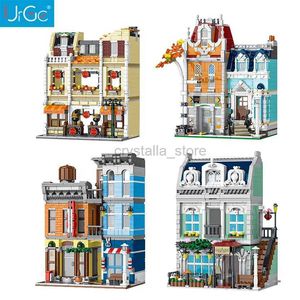 Mork 1178pcs Street View Blocs Bloods Blocs Pizza Shop Bookstore Detective Agency Paris Restaurant Toys for Childrens Gifts 20114 240120