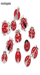 Morkopela Ladybugs Pins de collar de esmalte Pequeño insecto Pin joyería Metal Women Men Clips Broches Accesorios5620562