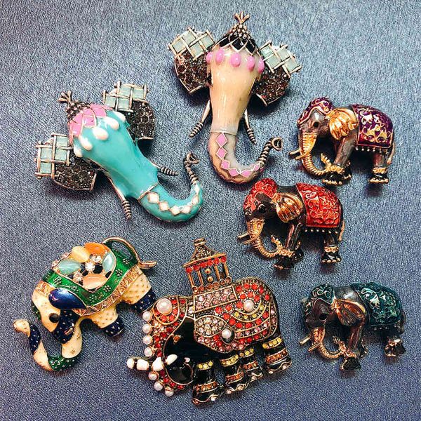 Morkopela Vintage Lujo Esmalte Elefante Broches Rhinestone Animal Brooche Pines Metal Ropa Joyería Accesorios de Broche