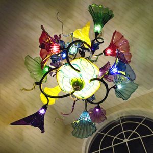 Morning Glory Design Hanglamp Retro Kleurrijke Murano Bloem Kroonluchters Diameter 100cm LED Luxe Handgeblazen Glazen Kroonluchter Lichte-armaturen voor thuis