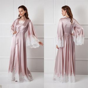 Ochtendjurken Pyjama's vrouwelijke op maat gemaakte lange mouwen zachte kant elastische zijden nachthemd lange mouwen bruiloft cape cloak comfortabel