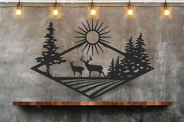 Morning Rise Deer Hunting Metal Wall Art Sign for Home Cabin Decor