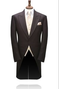 Matin Style Noir Tailcoat Groom Tuxedos Eiegant Hommes De Mariage Porter De Haute Qualité Hommes Formelle Costume De Fête De Bal (Veste + Pantalon + Cravate + Gilet) NO: 961