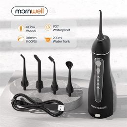 Mornwell Irrigator oral portable avec sac de voyage Fducteur d'eau USB rechargeable 5 buses d'eau de l'eau 200 ml Réservoir d'eau étanche 220727