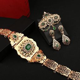 Marokkaanse riemen bruiloft sieraden sets kristallen broches oorbellen bruiloft geschenken elegante dames sets moslim mode 240410