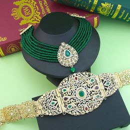 Collier de tour de cou sur ceinture de caftan marocaine pour femmes Crystal Arabian Bride Wedding Bijoux Ensembles de la chaîne de perles Neckalce 240326