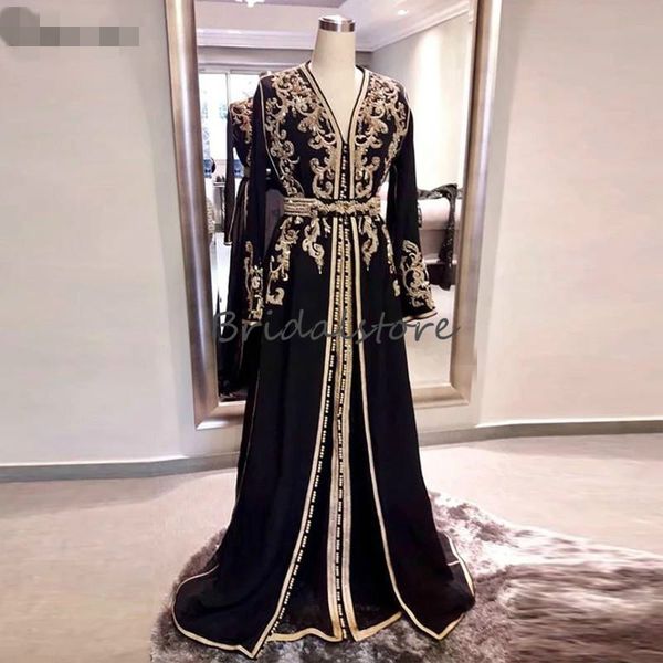 Robes de soirée Caftan marocain avec manches longues broderie perlée abiye Abaya longueur de plancher arabe robes de soirée de bal 2020 robes de315M