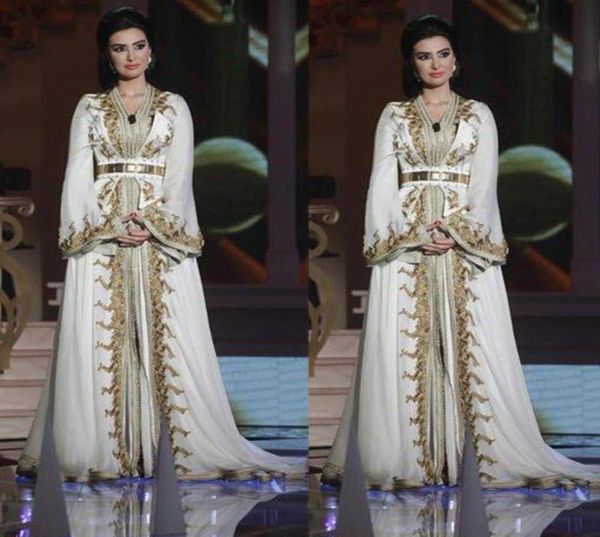 Caftan marocain Kaftan Dubaï Abaya arabe à manches longues robes de soirée incroyable broderie d'or col en V occasion robe de bal formelle3089004