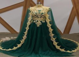 Robes de soirée marocaines Dubaï arabe musulman cape en tulle incroyable dentelle dorée bijou cou longue occasion robes de bal formelles3028660