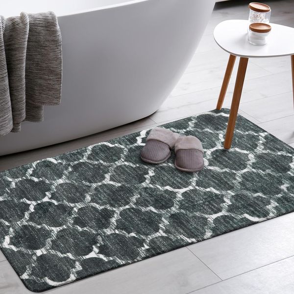 Alfombra de pasillo gris marroquí para pasillo, alfombra de 2 x 4, lavable, antideslizante, pequeña, ligera, suave, para baño, moderna