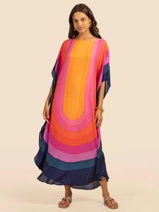Marokkaanse kaftan boho regenboogprint sexy batwing mouw lange jurken zomer dames kleding strandkleding casual maxi jurk Q1435 240412