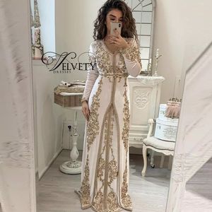 Marokkaanse kaftan moslim avondjurk zeemeermin velours goud kant islamitische Dubai Caftan Saoedi-Arabische lange mouw toga promkleding