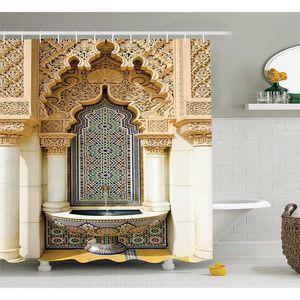 Ensemble de rideaux de douche marocains, porte vieillie, motif géométrique, conception de porte, entrée, style architectural oriental, rideaux de salle de bains 211116