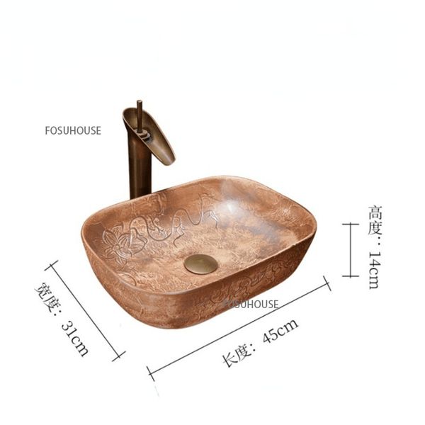 Bassin de style marocain pour meubles de salle de bain étape à main lotus sculptée en céramique lavabo de lavabo de lavabo à la maison