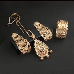 Collection de bijoux de mariage marocains pour femmes algériennes, Design de fleurs creuses, collier de mariée en métal, grandes boucles d'oreilles, Bracelet manchette 240315