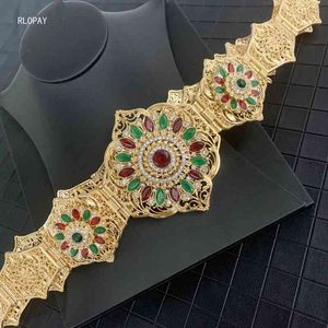 Maroc mariée en or vert et rouge strass ceintures pour Caftan arabe Robe mariage bijoux corps chaîne