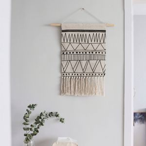 Marokko opknoping tapestry geometrische vloer tapijt zwart wit lijn mat Nordic Boho Macrame Wandkleed Home Dorm muur decor 210310