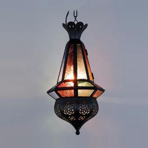 Marokko ijzeren glazen hanglamp slaapkamer hal galerij hanglamp mediterrane stijl metalen hotel hanglamp