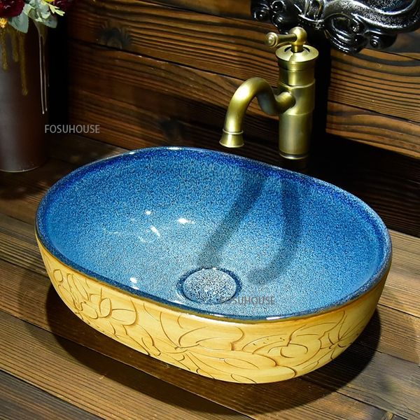 Muebles de baño de estilo Marruecos Cerámica de cerámica Arte Creative Washbasin Washstand Balcón Balcón Balcón de cerámica