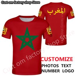Camiseta de MARRUECOS diy nombre personalizado gratis número mar camiseta bandera de la nación ma reino árabe país texto impreso p o ropa 220616gx