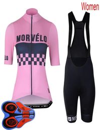 Morvelo Team Womens Cycling à manches courtes Jersey Bib Shorts Set Mtb Bike Tenues Racing Bicycle Uniforme Summer Sports Breathable Ki4064161